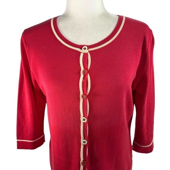 Lanvin Cardigan Sweater Sz 6-8 Silk Blend Red Button Front 3/4 Sleeve Size 38 FR - Picture 13 of 13